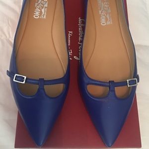 New Ferragamo Blue Leather Flats